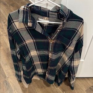 Abercrombie & Fitch Green and Tan Plaid Casual Button Down Shirt